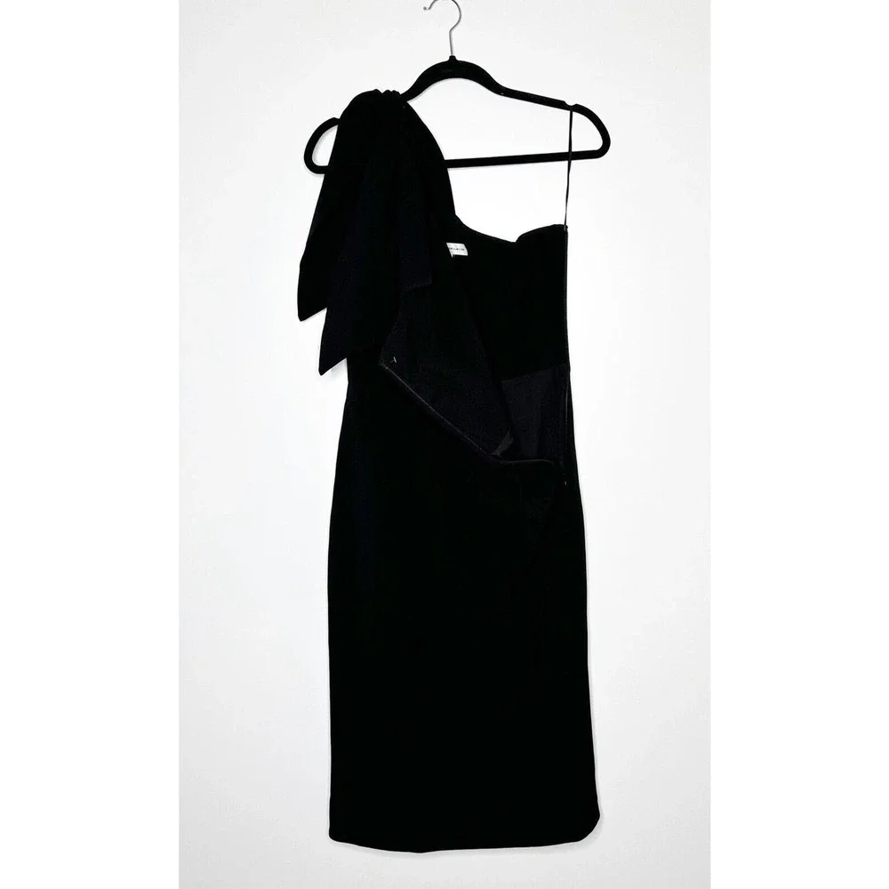 NEW Dress the Population Tiffany Midi Dress One Shoulder Bow Women Black L - Picture 4 of 7